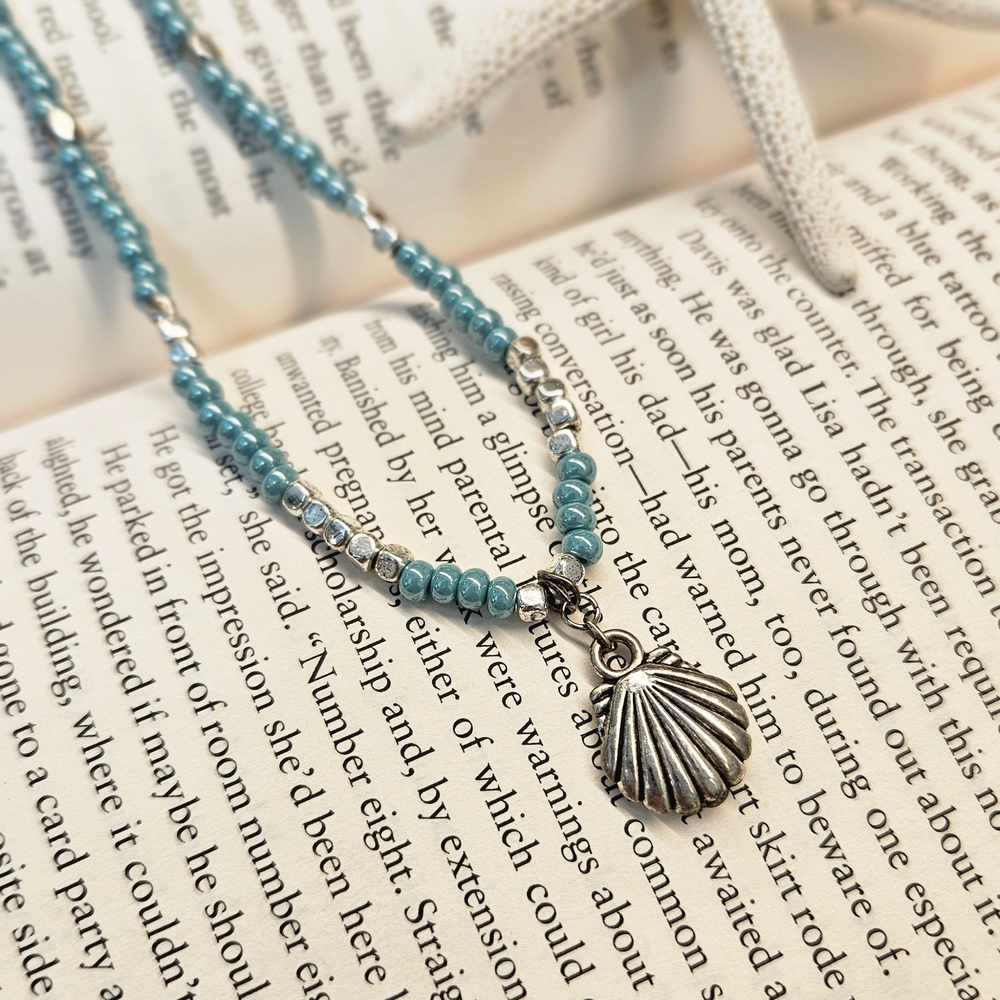 Oceanic Charm Silver and Blue Necklace